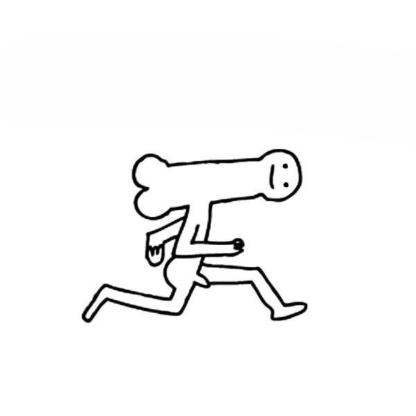 A rough black-line doodle mascot running